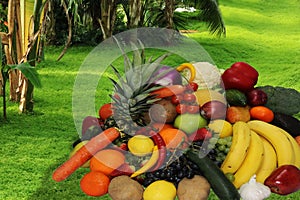 Fruits and vegetables apples isolated white pineapple,Strawberry Grapes potatoes carrots peppers