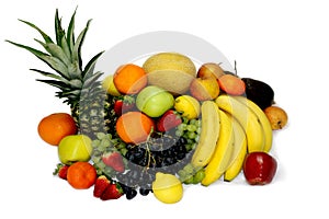 Fruits and vegetables apples isolated white pineapple,Strawberry Grapes potatoes carrots peppers