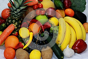 Fruits and vegetables apples isolated white pineapple,Strawberry Grapes potatoes carrots peppers