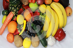 Fruits and vegetables apples isolated white pineapple,Strawberry Grapes potatoes carrots peppers