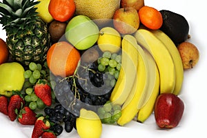 Fruits and vegetables apples isolated white pineapple,Strawberry Grapes potatoes carrots peppers