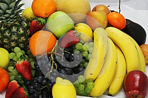 Fruits and vegetables apples isolated white pineapple,Strawberry Grapes potatoes carrots peppers