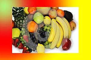 Fruits and vegetables apples isolated white pineapple,Strawberry Grapes potatoes carrots peppers