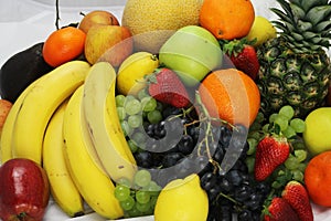Fruits and vegetables apples isolated white pineapple,Strawberry Grapes potatoes carrots peppers