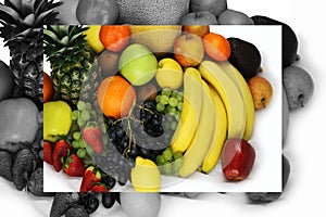 Fruits and vegetables apples isolated white pineapple,Strawberry Grapes potatoes carrots peppers