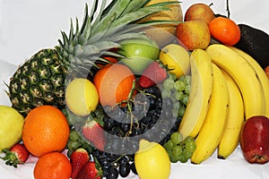 Fruits and vegetables apples isolated white pineapple,Strawberry Grapes potatoes carrots peppers