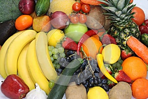 Fruits and vegetables apples isolated white pineapple,Strawberry Grapes potatoes carrots peppers