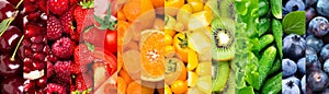 Fruits and vegetables. Background of mixed fruits and vegetables. Fresh ripe color food