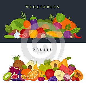 Fruits and vegetables banner. Healthy food. Flat style, vector i