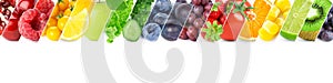 Fruits and vegetables. Collage of fresh fruits, vegetables and berries on white background.
