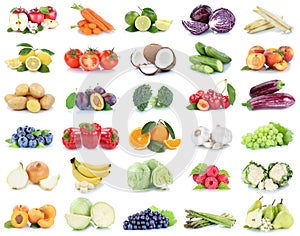 Fruits and vegetables collection apples oranges bell pepper grapes bananas vegetable food isolated