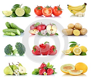 Fruits vegetables collection isolated apple apples strawberries tomatoes banana colors fresh fruit