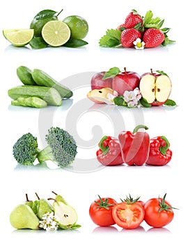 Fruits vegetables collection isolated apple apples tomatoes strawberries bell pepper colors fresh fruit