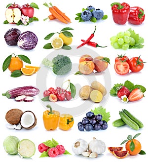 Fruits and vegetables collection isolated apple orange bell pepper cabbage tomatoes fresh fruit