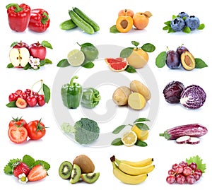 Fruits and vegetables collection isolated apples tomatoes berries colors fresh fruit