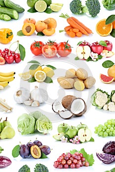 Fruits and vegetables collection isolated background apples banana oranges lemons grapes colors tomatoes fruit