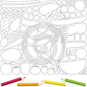 Fruits Vegetables Coloring Page Picture Template