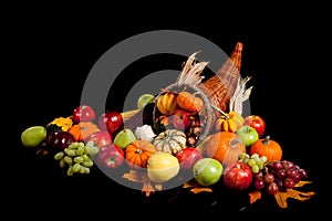 Fruits and vegetables in a cornucopia