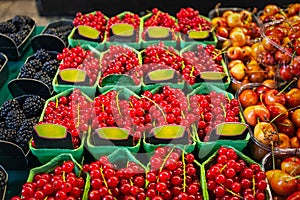 Fruits and vegetables on display at a street market in Paris, France