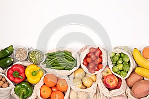 Fruits and vegetables in eco friendly reusable cotton bags