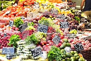 Fruits and vegetables at a farmers market. Borough Market in Lon