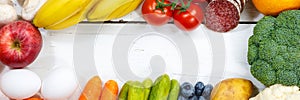 Fruits and vegetables food collection cooking banner frame copyspace top view