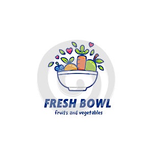 Fruits and vegetables fresh smoothie bowl logo icon template