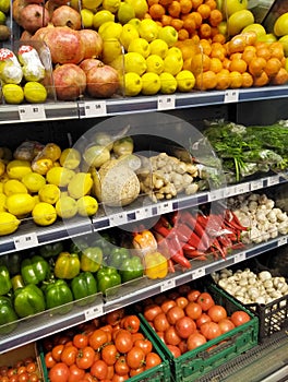 Fruits and vegetables in the grocery store