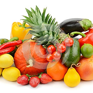 Fruits and vegetables isolated on white background