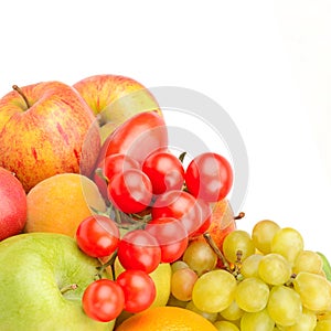 Fruits and vegetables isolated on a white. Free space for text