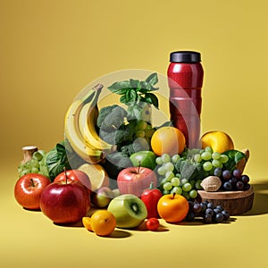 Fruits, vegetables, juice, smoothie boosting immunity by generative AI.