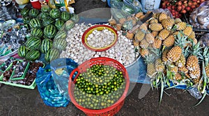 Fruits and vegetables at the market in Tra Vinh, Vietnam