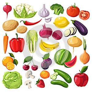 Fruits and vegetables, organic ingredients, useful meal vector