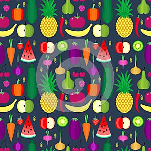 Fruits and vegetables seamless pattern. Healthy lifestyle or diet vector design element.