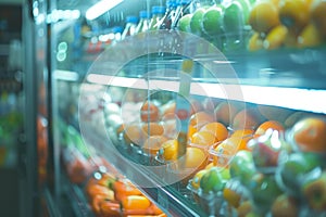 Fruits and vegetables in the shelf of a supermarket