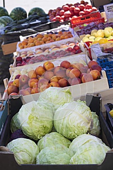 Fruits and vegetables in street market, nobody