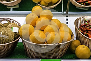 Fruits and vegetables on a supermarket shelf