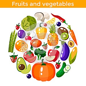 Fruits and vegetables vector illustration.