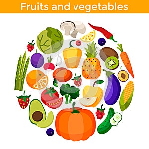 Fruits and vegetables vector illustration.