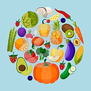 Fruits and vegetables vector illustration.