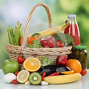 Fruits, vegetables, vegetarian groceries and beverages in a shop