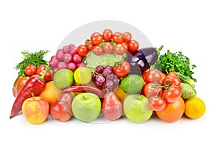 Fruits and vegetables on a white background.