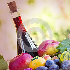 Fruits, vegetables and wine