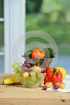 Fruits and Vegetables on Wooden Table