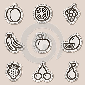 Fruits web icons, brown contour sticker series