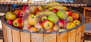 Fruits in the wooden barell