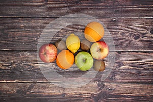 9 fruits on wooden table