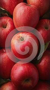 Fruity allure Juicy red apples against a lush green background