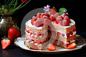 Fruity Biscuit cake strawberry. Generate Ai