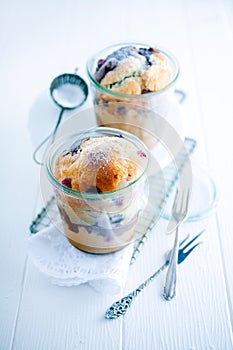 Fruity cake with berries in glasses